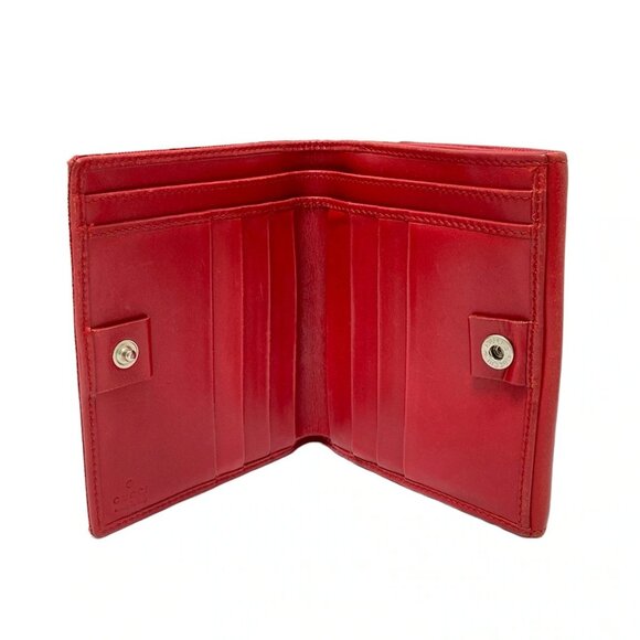 Auth GUCCI GG - Red Leather Jacquard Double-hook Wallet - Picture 9 of 10